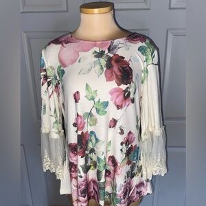 Rose Blouse Boho Lace Sleeve Romantic Floral Top NWOT, Cottagecore